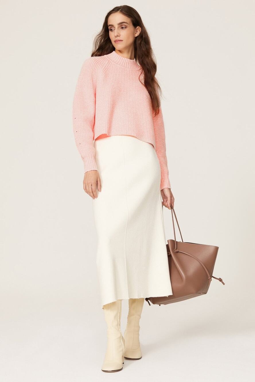 Club Monaco Pink Ribbed Knit Boxy Mock Neck Long Sleeve Pullover Sweater